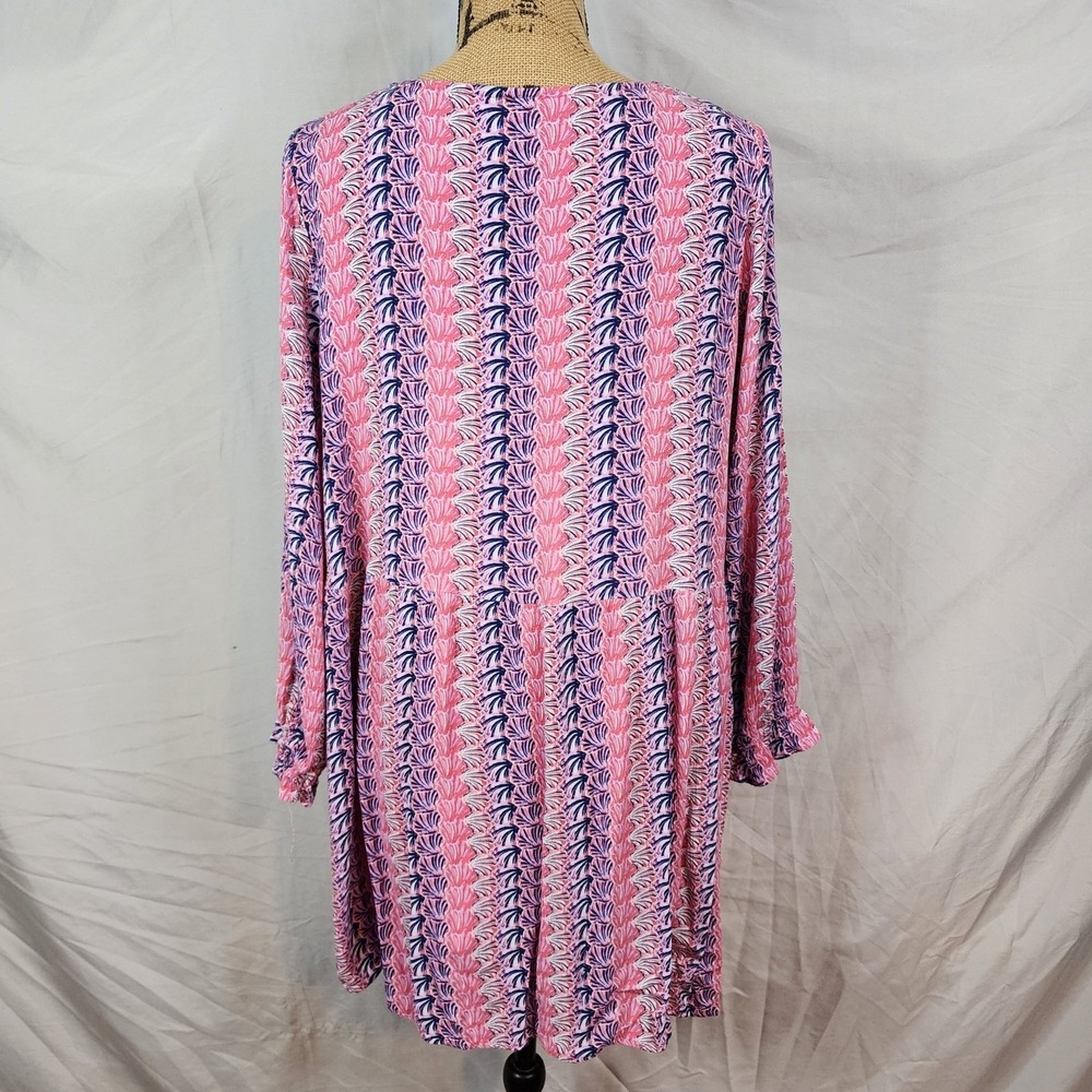 Simply Southern Pink and Navy Long Sleeve V-Neck Dress - Picture 5 of 12